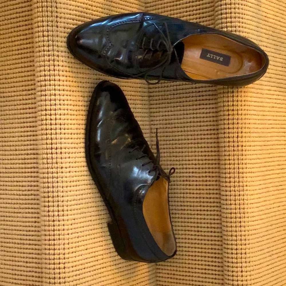Bally Duomo black leather Oxford wing tip lace up size 12 D